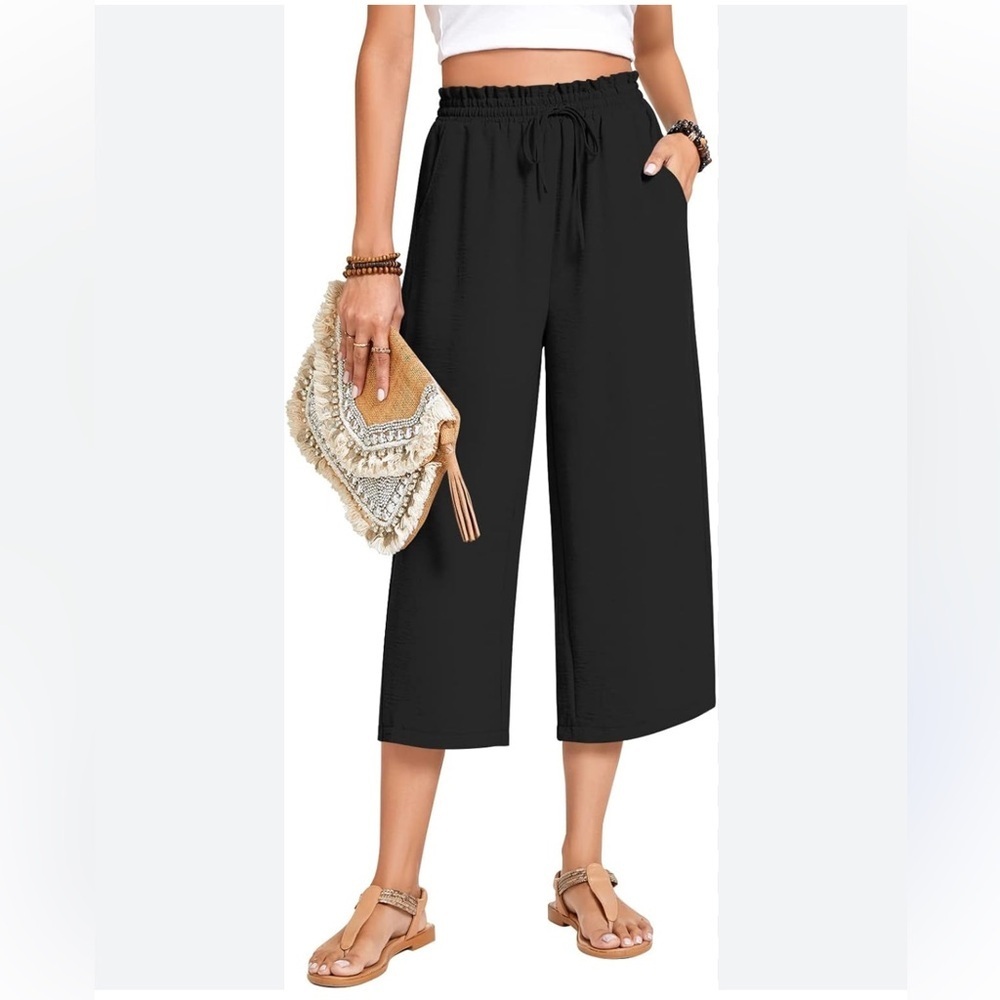 Anyhold Black Capri Drawstring Palazzo Pants Sz Med NWT